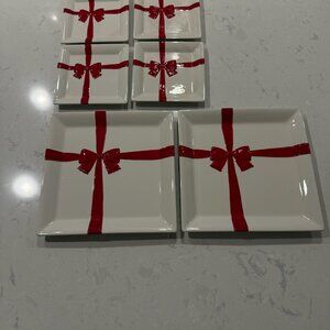 Holiday Christmas Ceramic Bow Plates